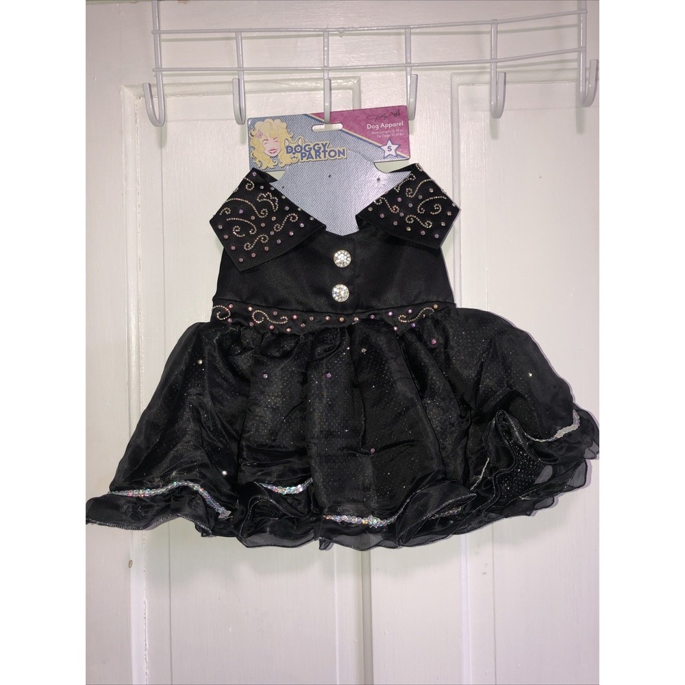 Doggy Parton Dog Clothes Satin Rhinestone Fashion Pet Jacket Dress Black Small